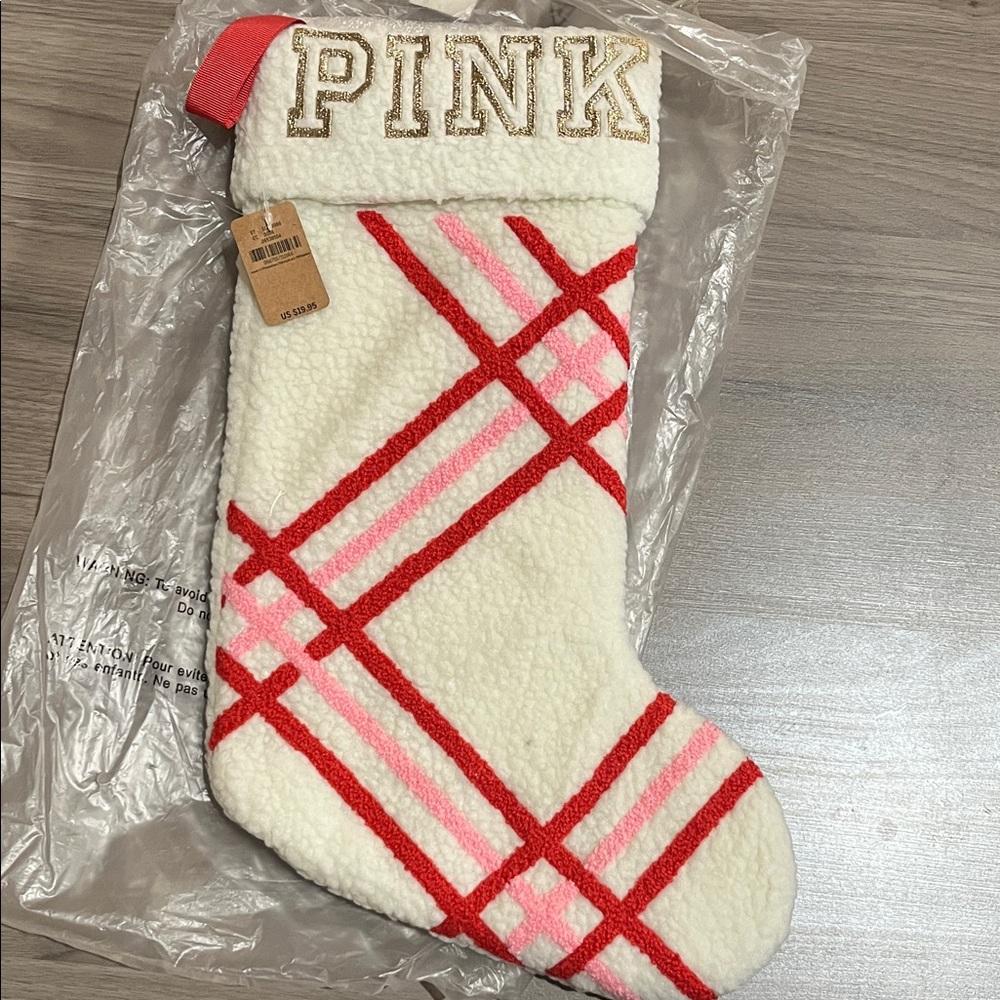 Victoria's Secret PINK Plaid Christmas Stocking new
